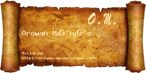 Orowan Ménás névjegykártya